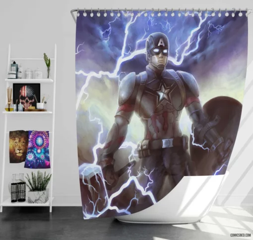 Captain America Mjolnir Marvel Mightiest Comic Shower Curtain