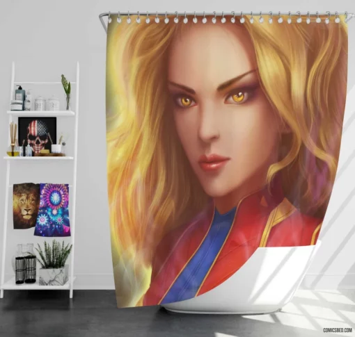 Captain Marvel Blonde Marvel Hero Comic Shower Curtain