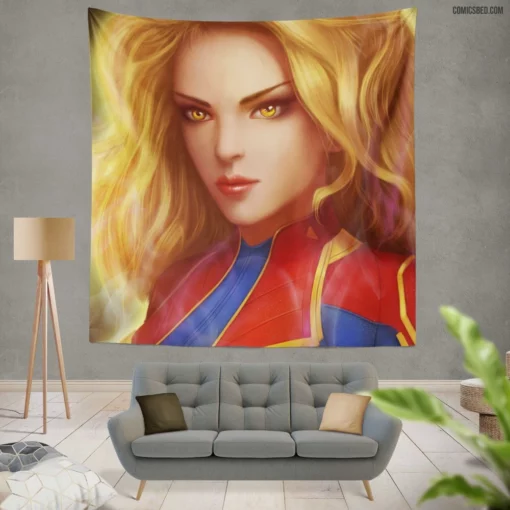 Captain Marvel Blonde Marvel Hero Comic Wall Tapestry