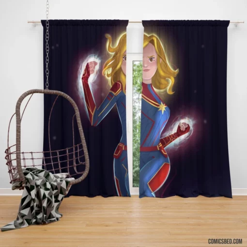 Captain Marvel Marvel Blonde Heroine Comic Curtain