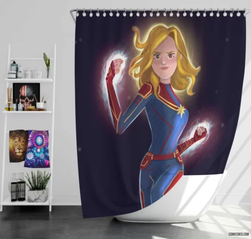 Captain Marvel Marvel Blonde Heroine Comic Shower Curtain