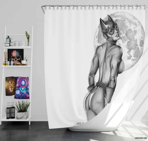 Catwoman Gotham Enigmatic Cat Burglar Comic Shower Curtain