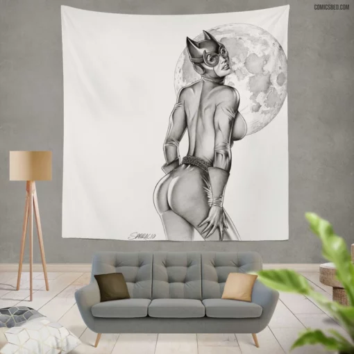 Catwoman Gotham Enigmatic Cat Burglar Comic Wall Tapestry