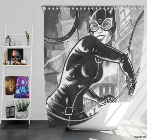 Catwoman Gotham Stealthy Cat Comic Shower Curtain