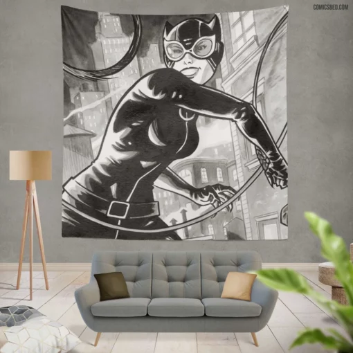 Catwoman Gotham Stealthy Cat Comic Wall Tapestry