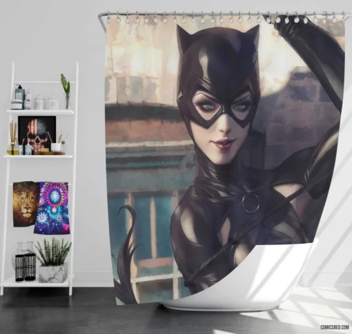 Catwoman Green Eyes DC Enigma Comic Shower Curtain