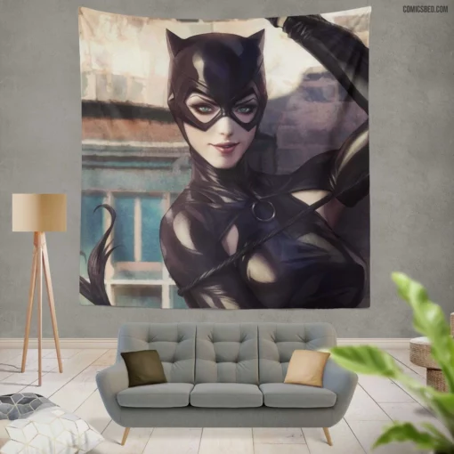 Catwoman Green Eyes DC Enigma Comic Wall Tapestry