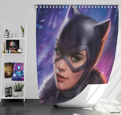 Catwoman Lipstick DC Feline Comic Shower Curtain