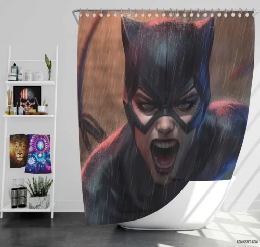 Catwoman Rain DC Mysterious Thief Comic Shower Curtain