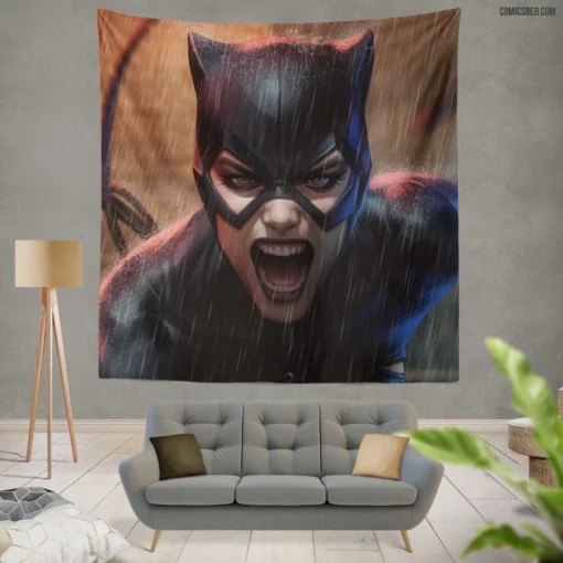 Catwoman Rain DC Mysterious Thief Comic Wall Tapestry