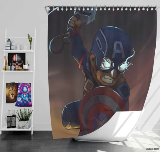 Chibi Captain America Marvel Hero Comic Shower Curtain