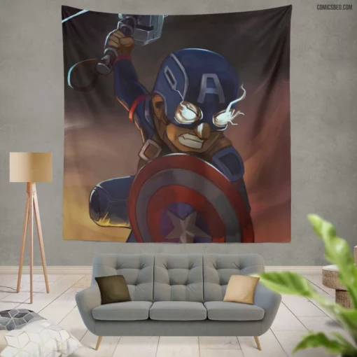 Chibi Captain America Marvel Hero Comic Wall Tapestry