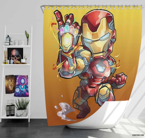 Chibi Iron Man Marvel Playful Avenger Comic Shower Curtain