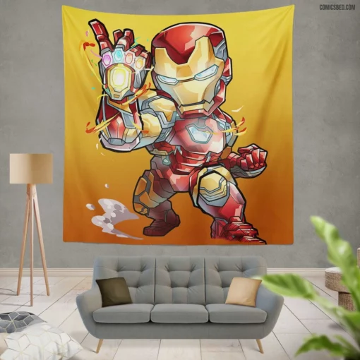 Chibi Iron Man Marvel Playful Avenger Comic Wall Tapestry