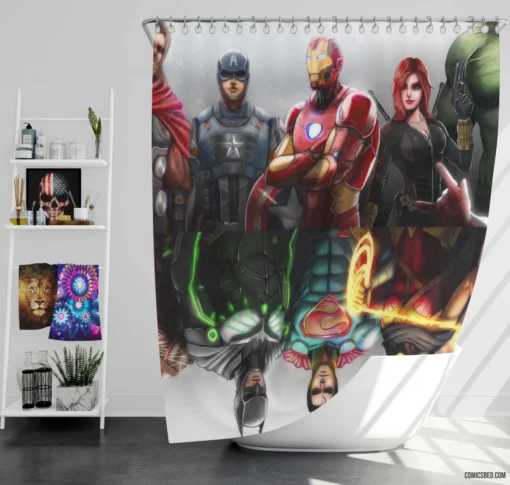 Crossover Avengers vs. Justice League Comic Shower Curtain