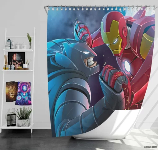 Crossover Batman Iron Man Heroes Comic Shower Curtain