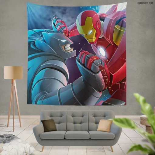 Crossover Batman Iron Man Heroes Comic Wall Tapestry