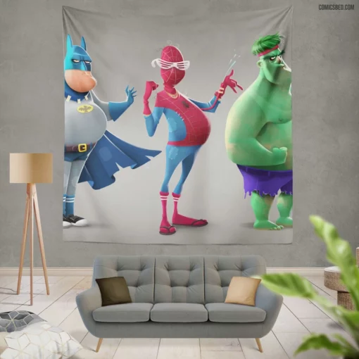 Crossover Batman Spider-Man Hulk Dynamic Team Comic Wall Tapestry