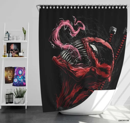 Crossover Deadpool Venom Heroic Showdown Comic Shower Curtain