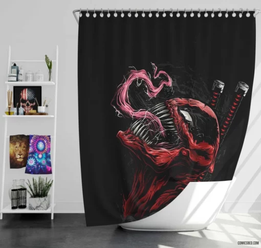 Crossover Deadpool Venom Symbiotic Clash Comic Shower Curtain