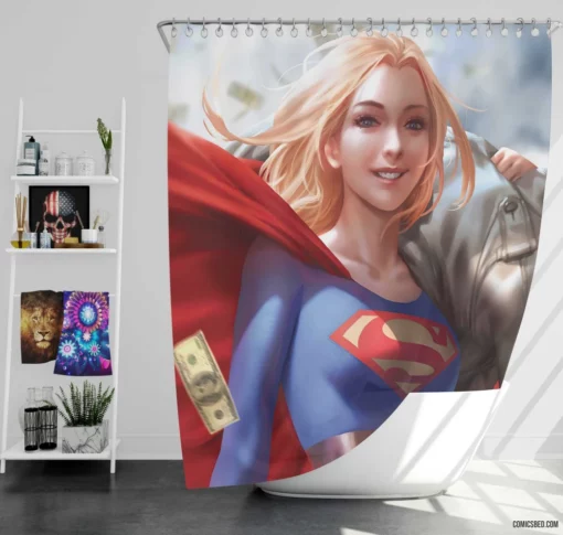 DC Supergirl Girl with Blonde Hair Comic Shower Curtain