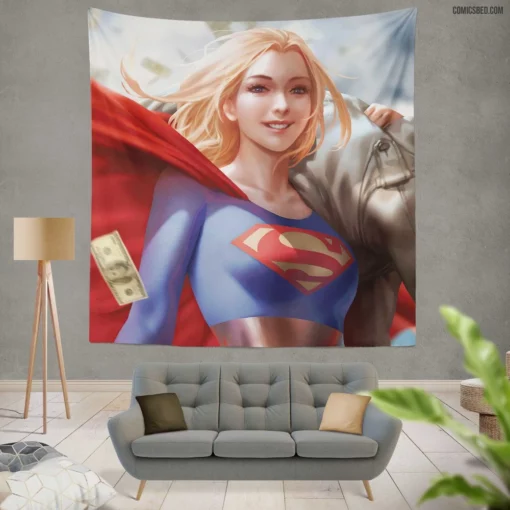 DC Supergirl Girl with Blonde Hair Comic Wall Tapestry