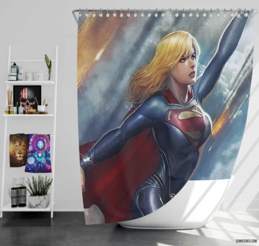 DC Supergirl Heroine with Blonde Hair Comic Shower Curtain