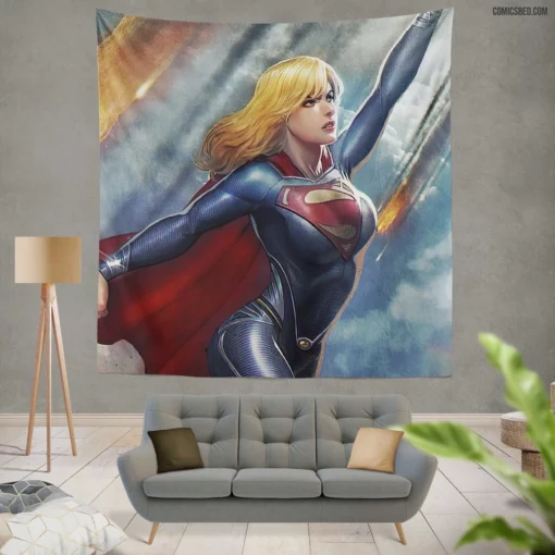 DC Supergirl Heroine with Blonde Hair Comic Wall Tapestry