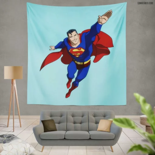 DC Superman Legendary Hero Soars Comic Wall Tapestry