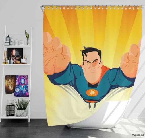 DC Superman Timeless Heroic Feats Comic Shower Curtain