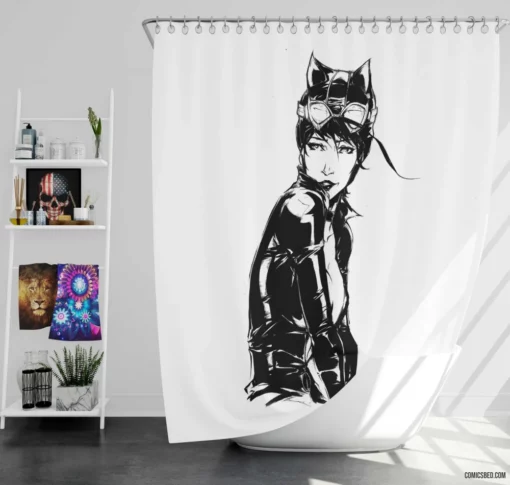 DC Tempting Catwoman Femme Fatale Comic Shower Curtain