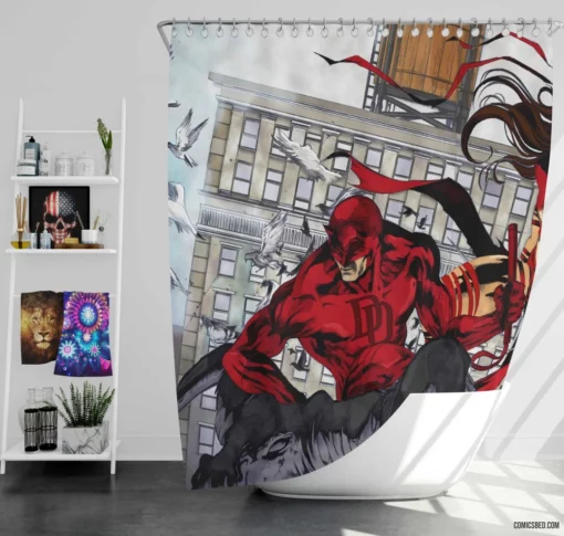 Daredevil & Elektra Marvel Matt Murdock Comic Shower Curtain