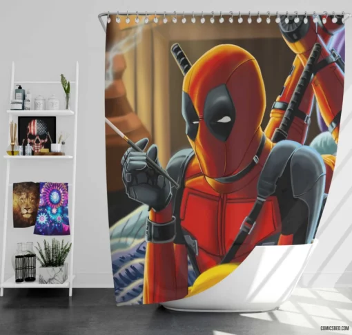 Deadpool Cat Marvel Merc Comic Shower Curtain