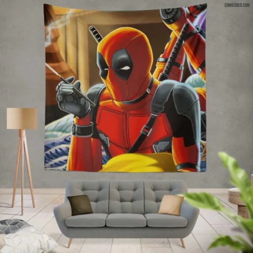 Deadpool Cat Marvel Merc Comic Wall Tapestry