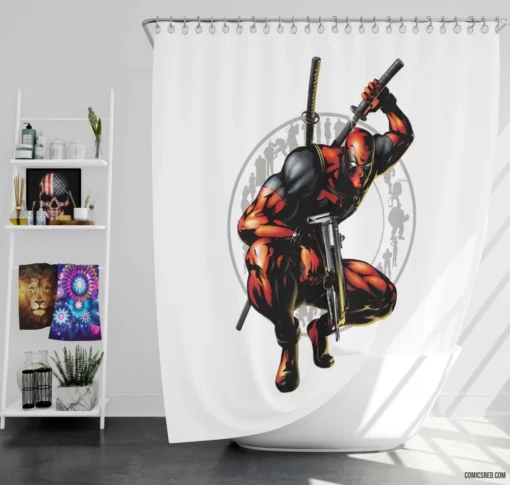 Deadpool Chaotic Antics Continue Comic Shower Curtain