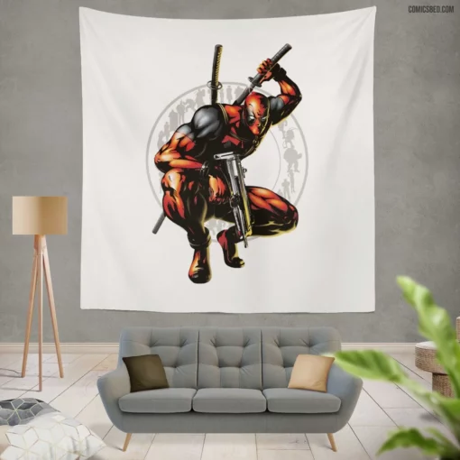 Deadpool Chaotic Antics Continue Comic Wall Tapestry