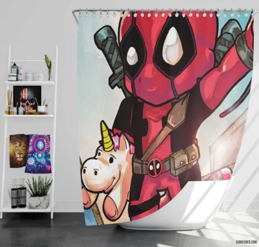 Deadpool Chibi Marvel Playful Merc Comic Shower Curtain