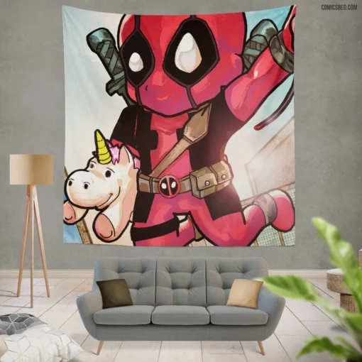 Deadpool Chibi Marvel Playful Merc Comic Wall Tapestry