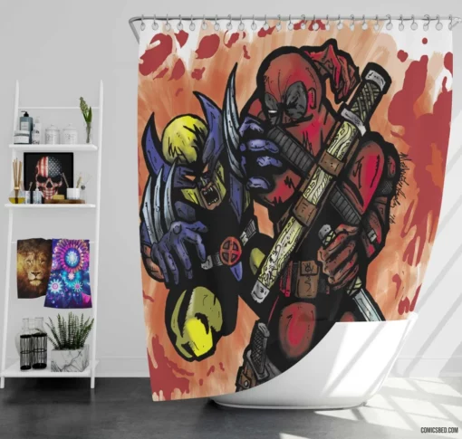 Deadpool Comic Craziness Shower Curtain