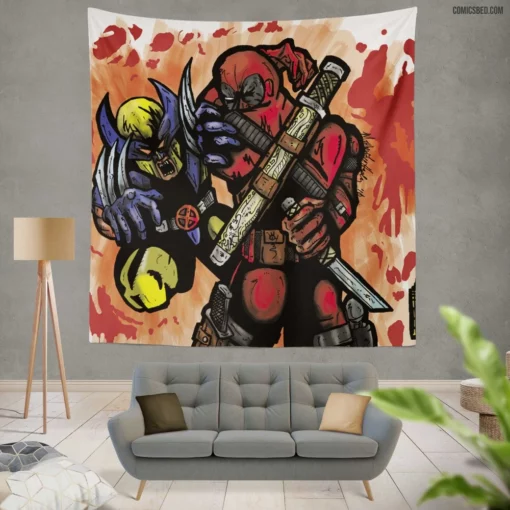 Deadpool Comic Craziness Wall Tapestry