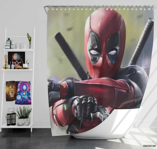 Deadpool Dual Pistols Marvel Spectacle Comic Shower Curtain