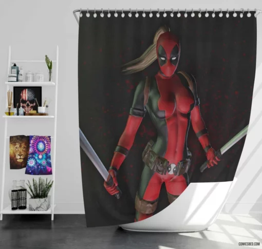 Deadpool Femme Fatale Lady Chronicles Comic Shower Curtain