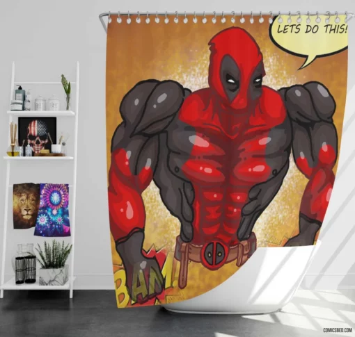 Deadpool Fourth Wall Breaker Comic Shower Curtain