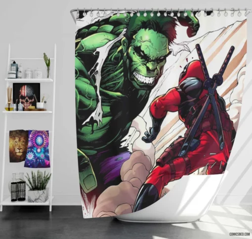 Deadpool & Hulk Chaotic Duo Comic Shower Curtain