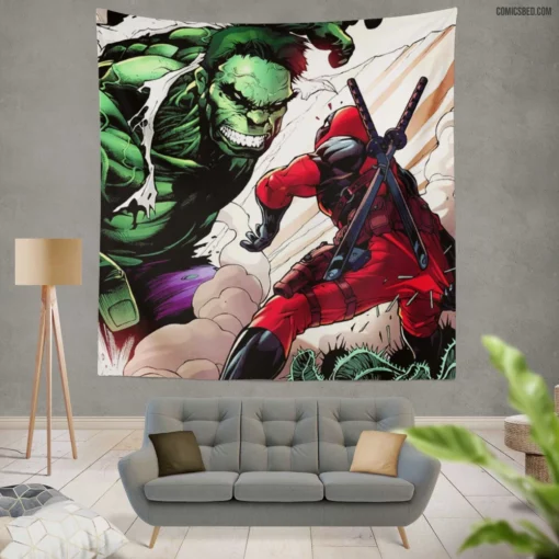 Deadpool & Hulk Chaotic Duo Comic Wall Tapestry