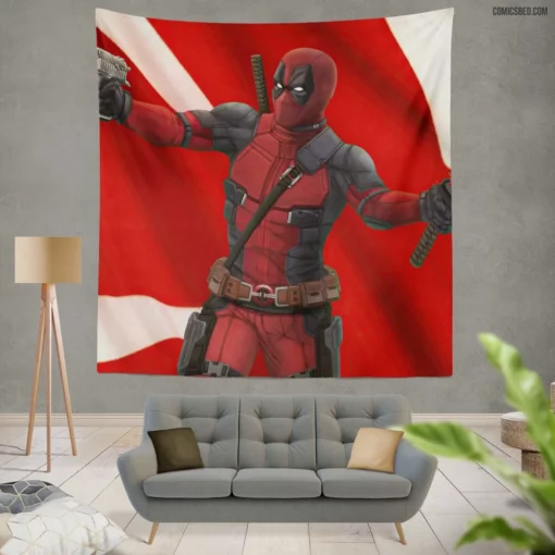 Deadpool Marvel Humorous Adventure Comic Wall Tapestry