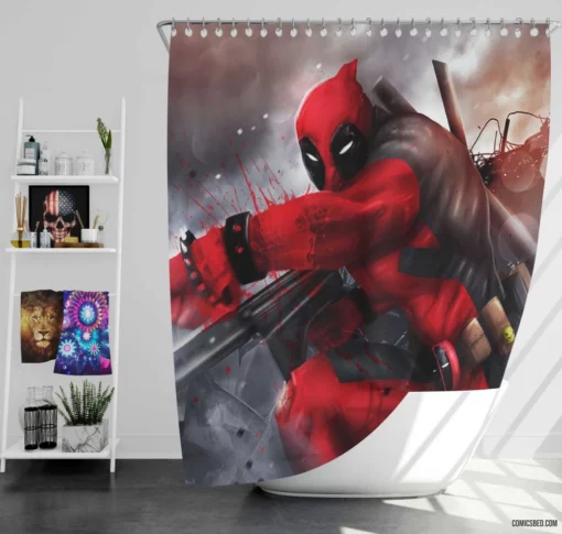 Deadpool Marvel Humorous Merc Comic Shower Curtain