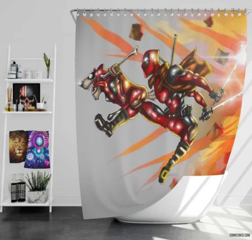 Deadpool Marvel Merc with Attitude Comic Shower Curtain