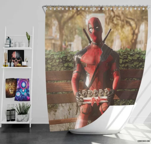 Deadpool Marvel Mercenary Heart Comic Shower Curtain