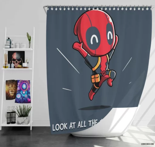 Deadpool Marvel Mercenary Pursuit Comic Shower Curtain